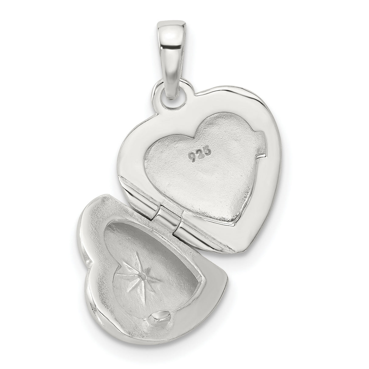 Sterling Silver Heart Locket with Cubic Zirconia, Starburst Engraving, Romantic Pendant for Women