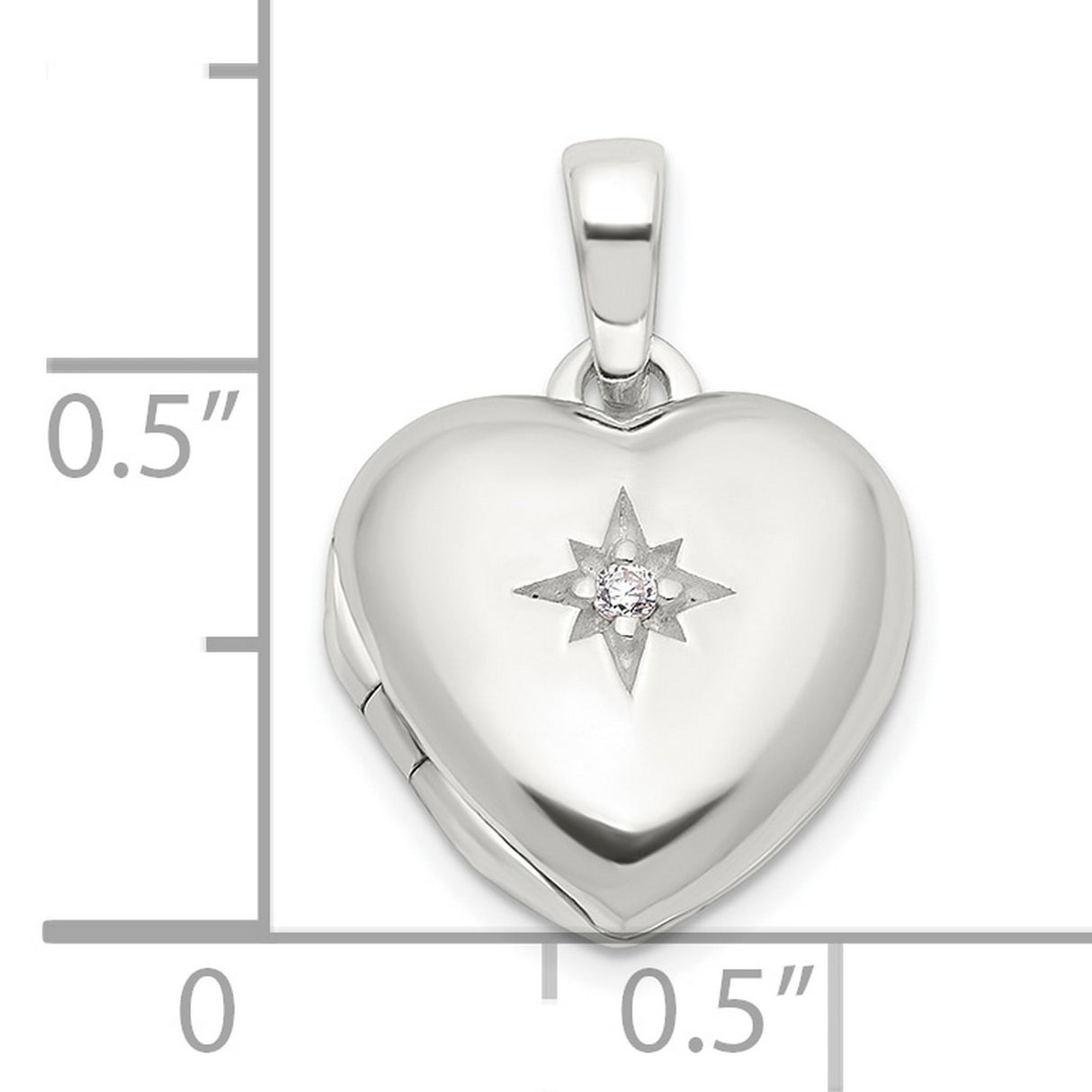Sterling Silver Heart Locket with Cubic Zirconia, Starburst Engraving, Romantic Pendant for Women