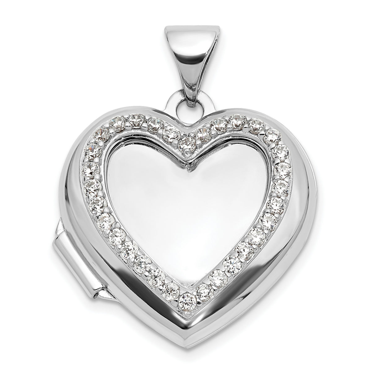 Sterling Silver Heart Locket Pendant with Cubic Zirconia Border, Romantic Keepsake Jewelry for Women