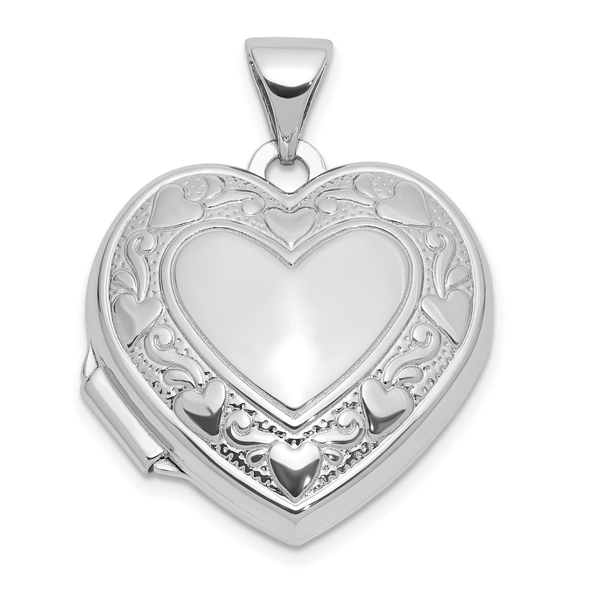 Sterling Silver Heart Locket Pendant with Scrollwork and Raised Heart Design