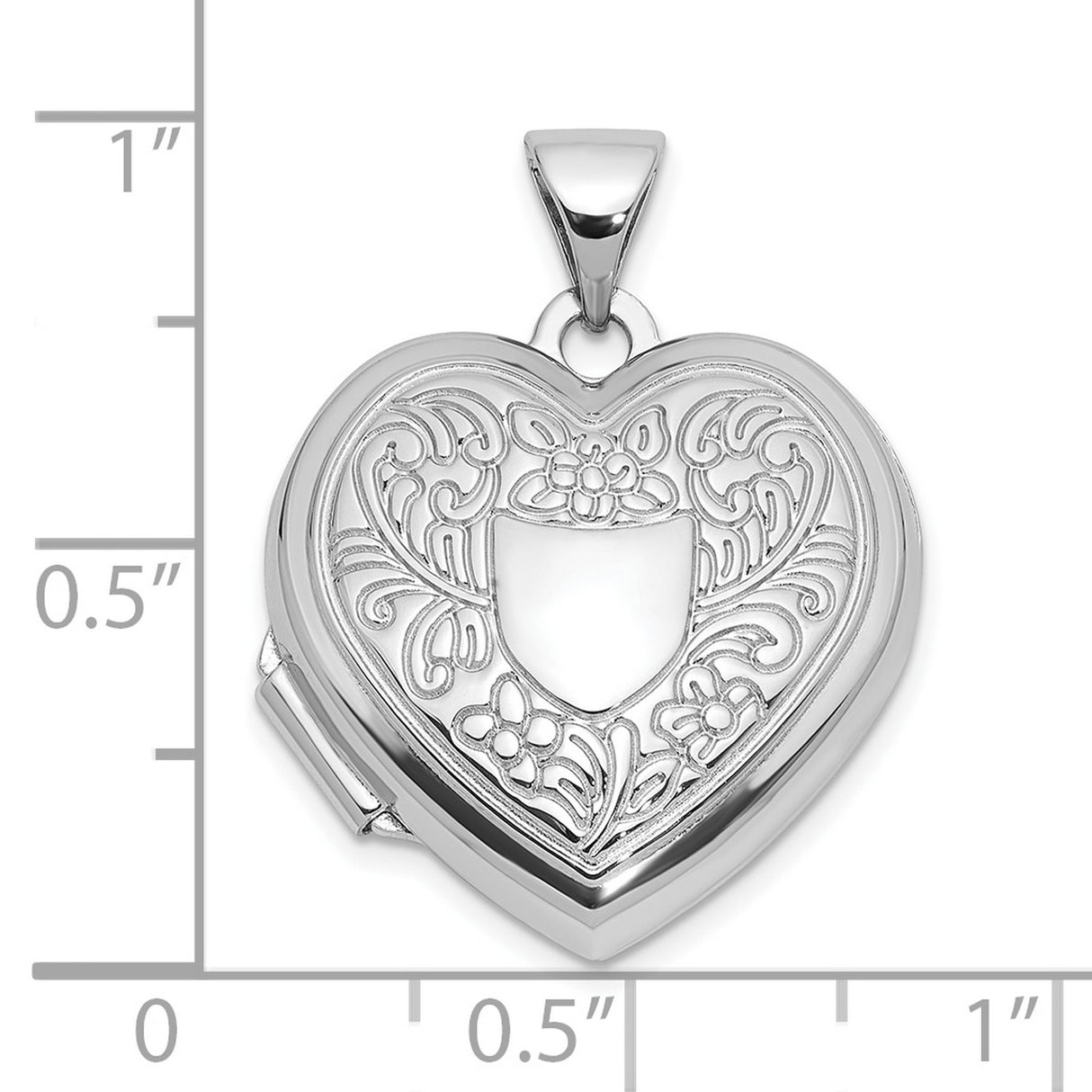 Sterling Silver Heart Locket Pendant with Floral Engraving and Blank Shield