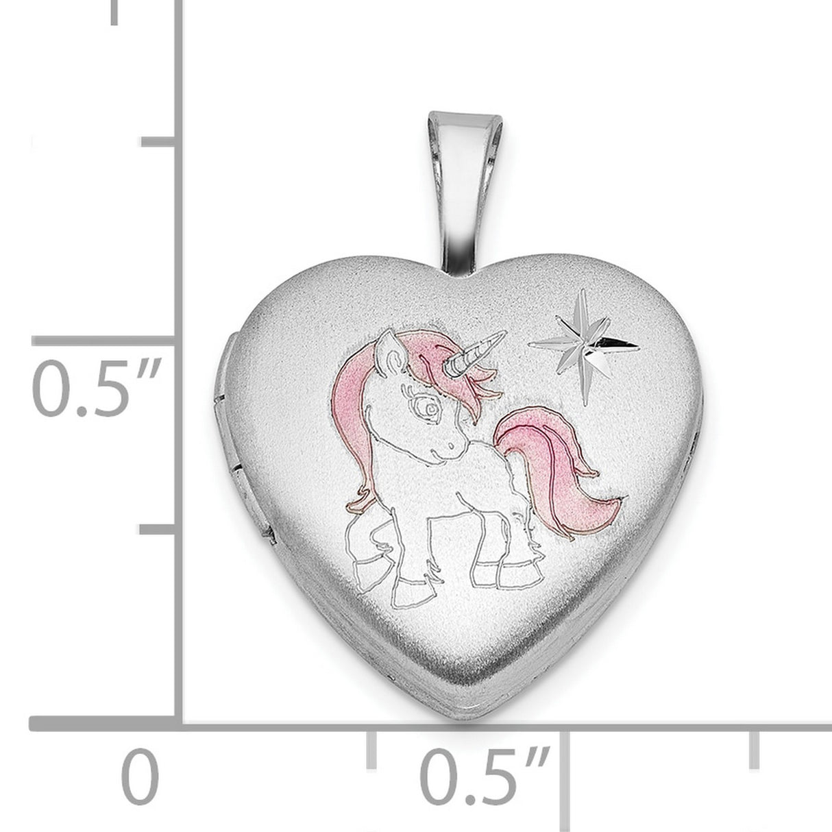 Sterling Silver Heart Locket Pendant with Pink Unicorn and Star Design for Girls