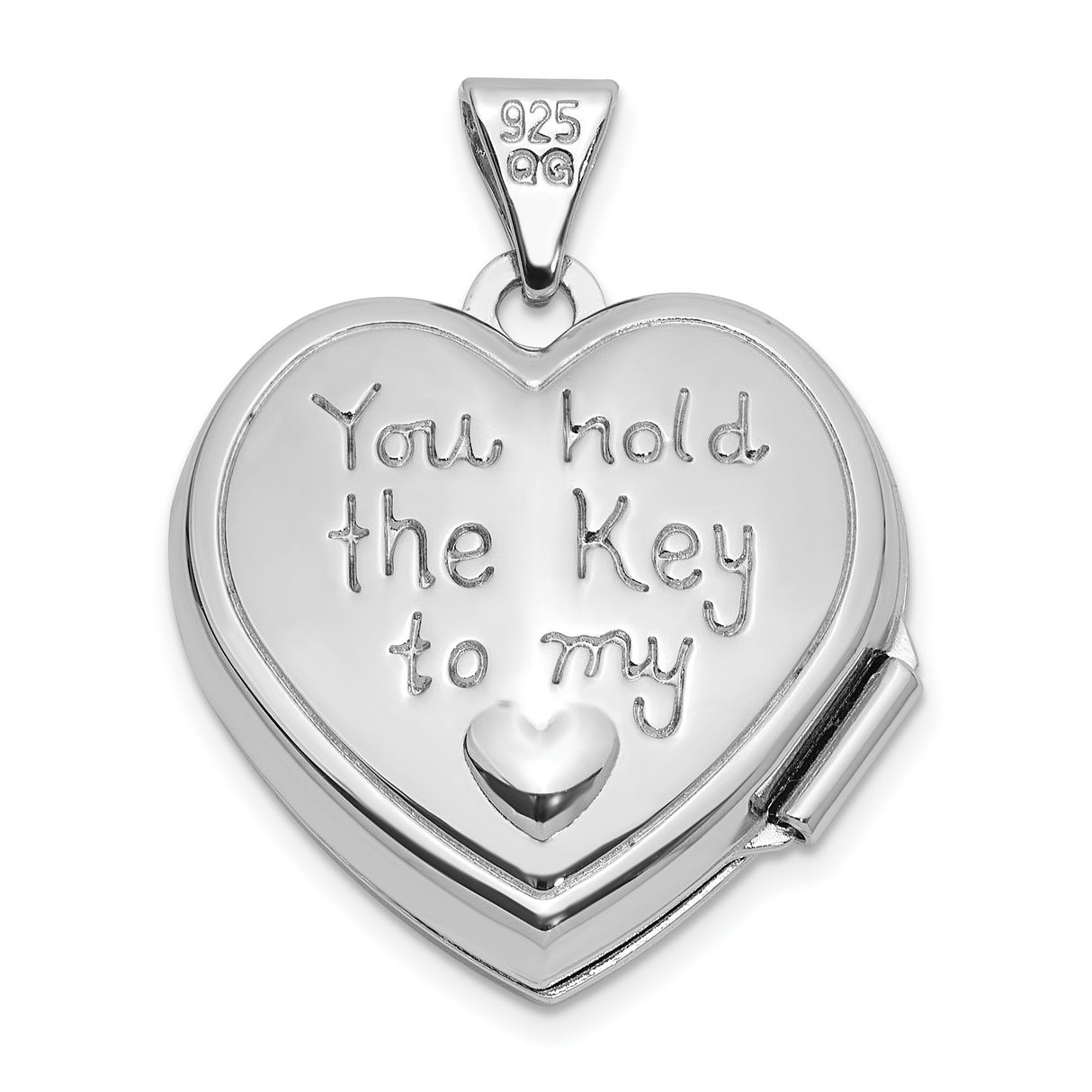 Sterling Silver Heart Locket Pendant with Key Design and Polished Finish for Women
