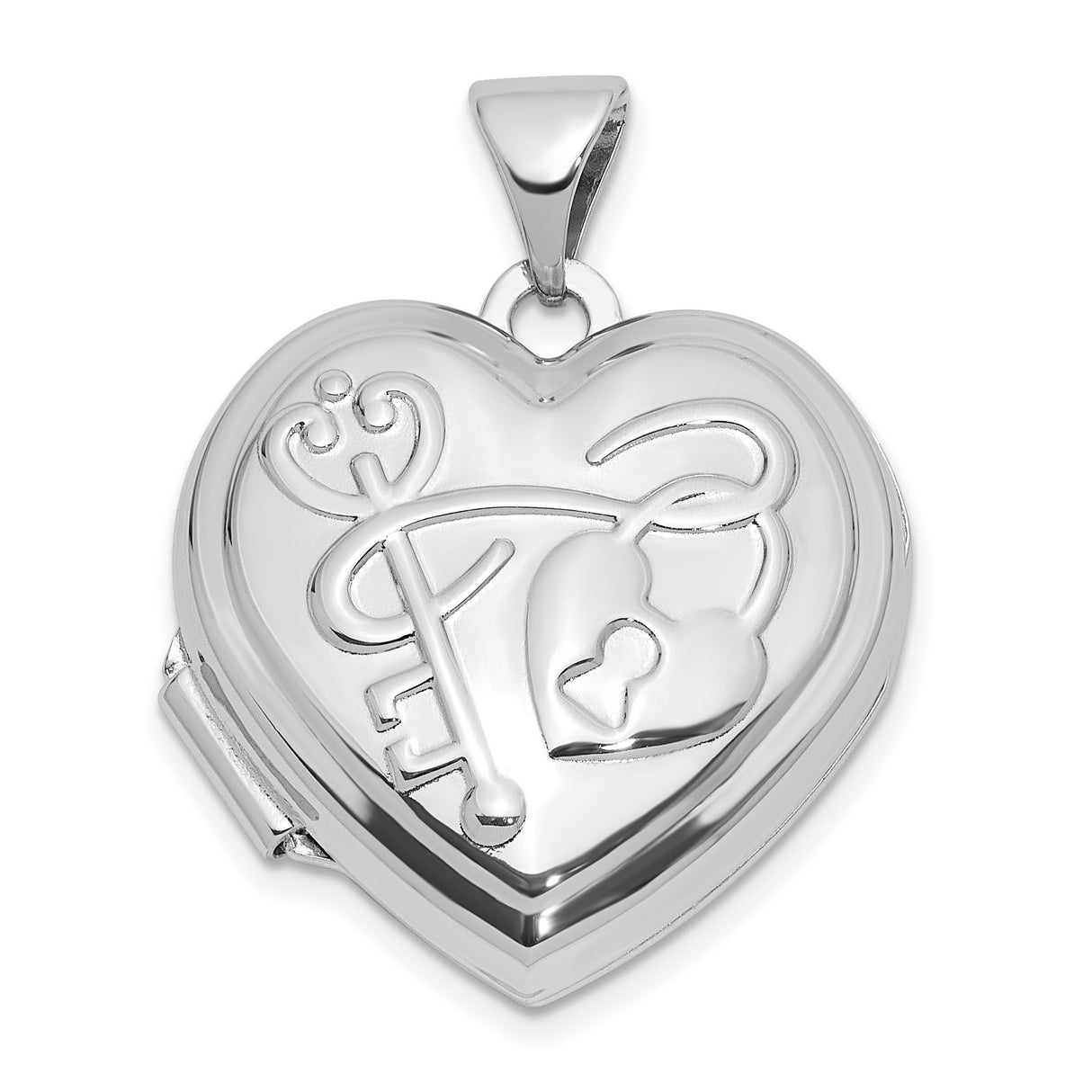 Sterling Silver Heart Locket Pendant with Key Design and Polished Finish for Women