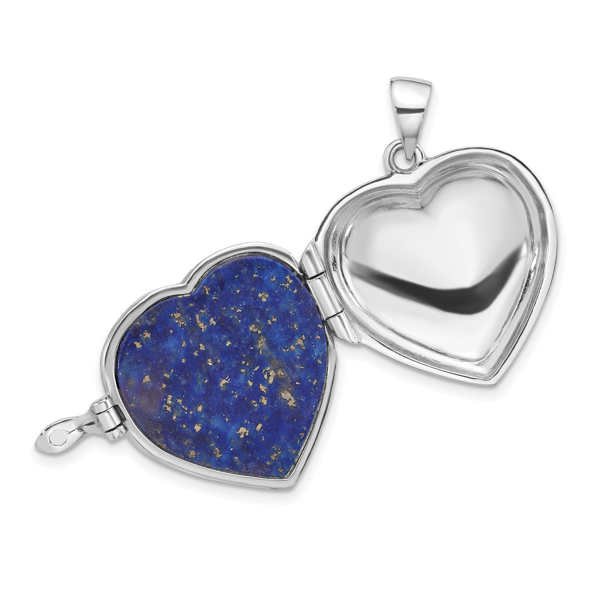 Sterling Silver Heart Locket Pendant with Lapis Lazuli and Filigree Overlay