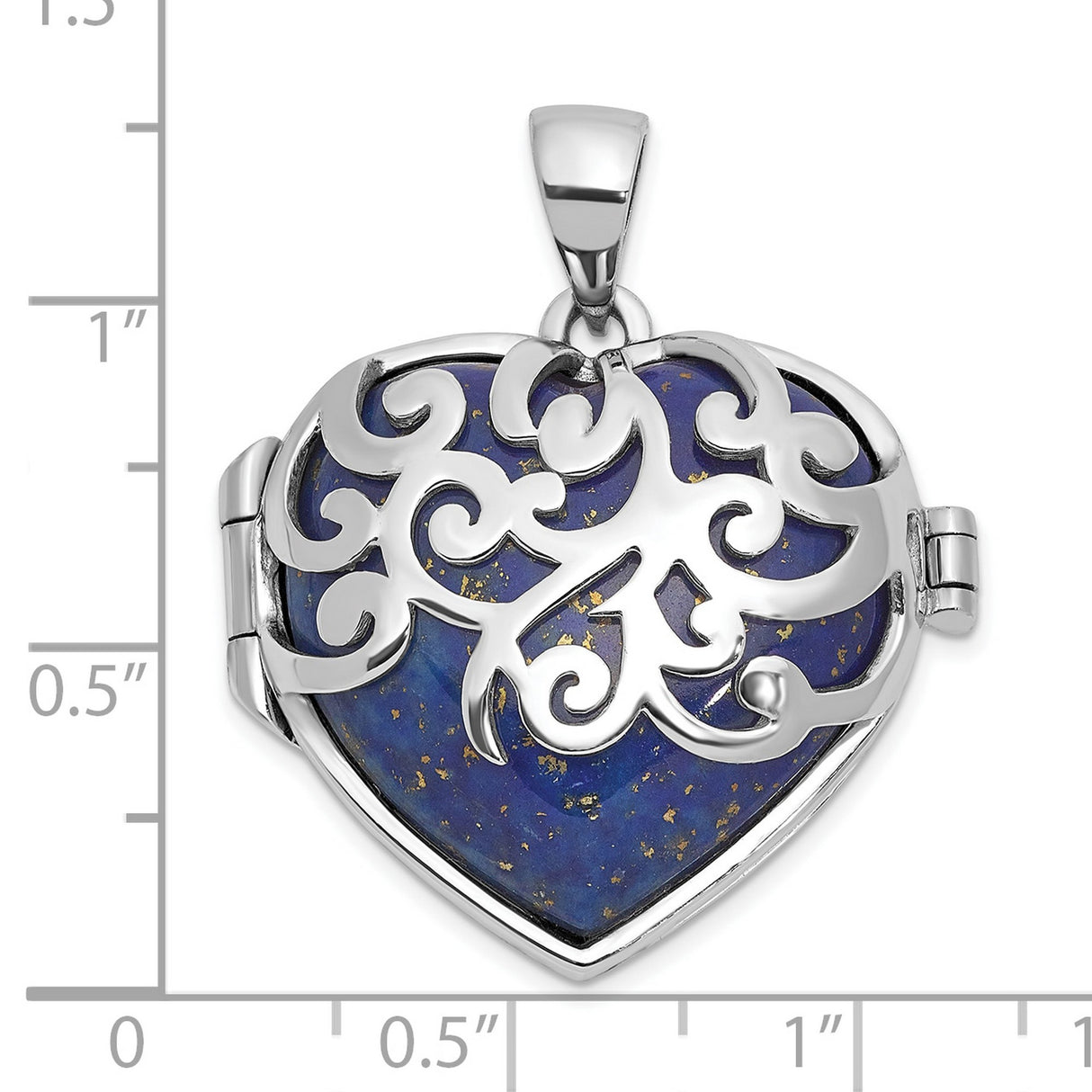 Sterling Silver Heart Locket Pendant with Lapis Lazuli and Filigree Overlay