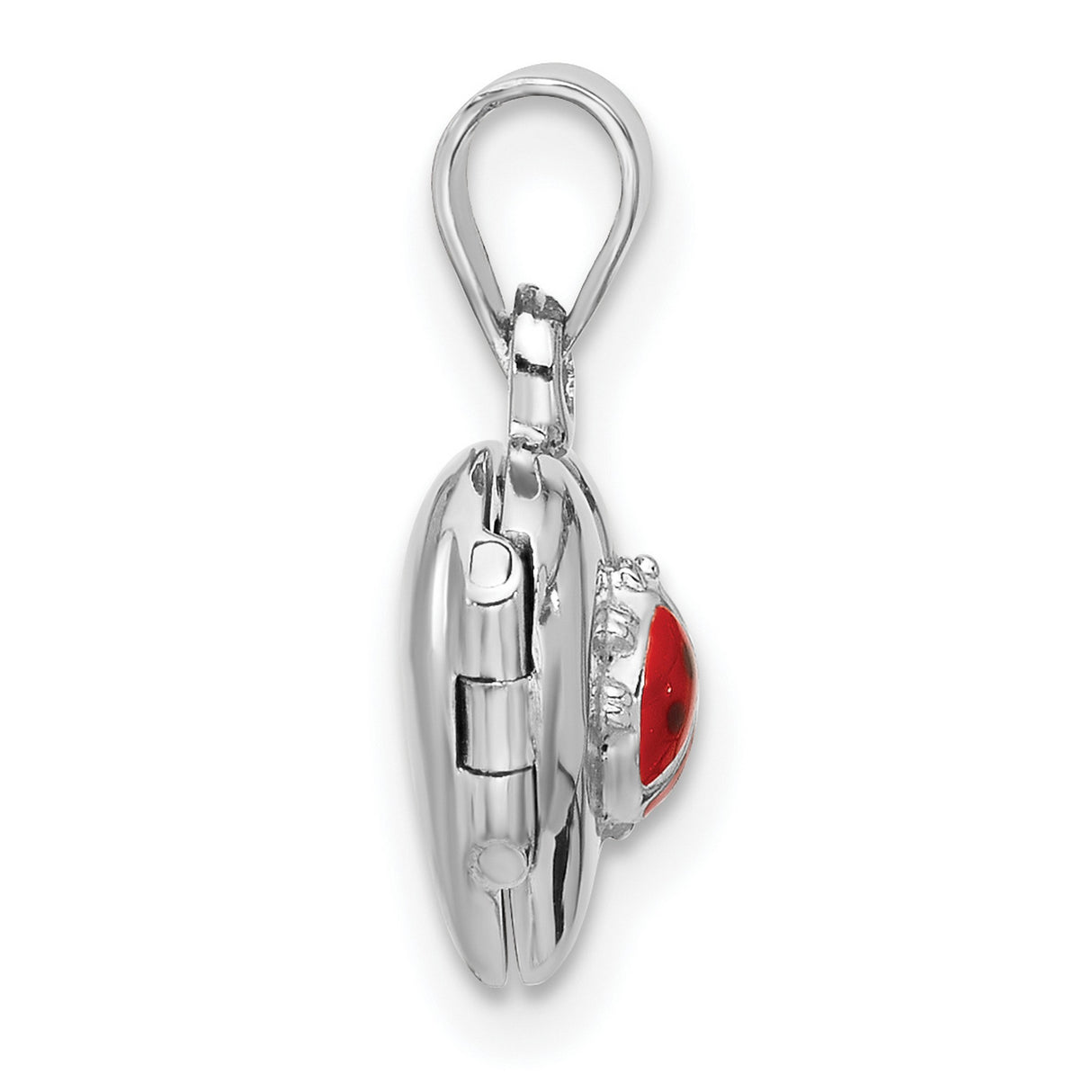 Sterling Silver Heart Locket Pendant with Red and Black Ladybug Design for Women and Girls