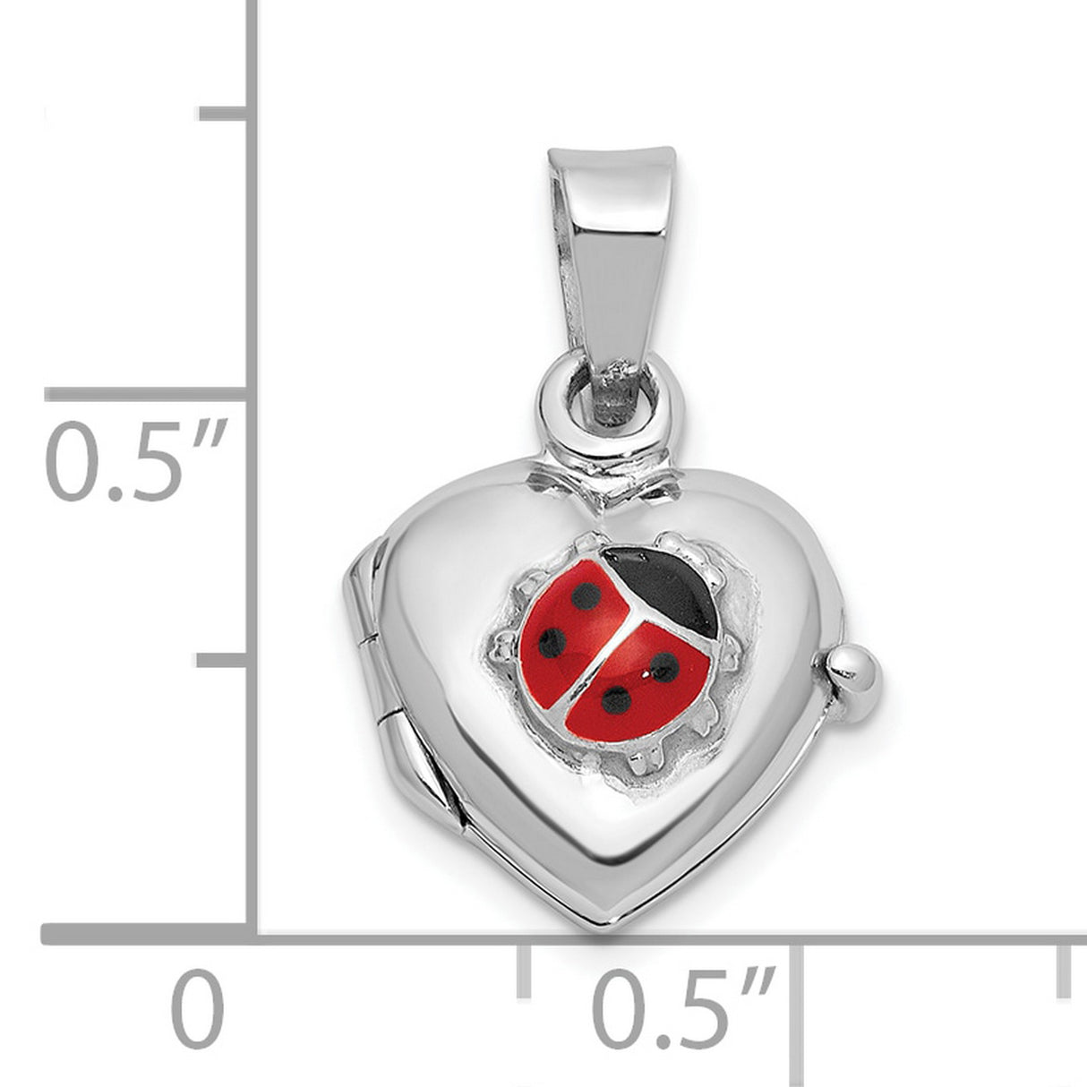 Sterling Silver Heart Locket Pendant with Red and Black Ladybug Design for Women and Girls