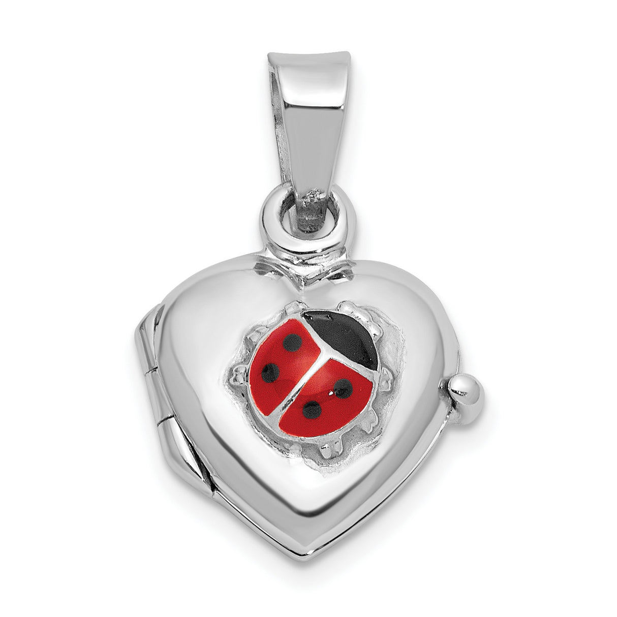 Sterling Silver Heart Locket Pendant with Red and Black Ladybug Design for Women and Girls