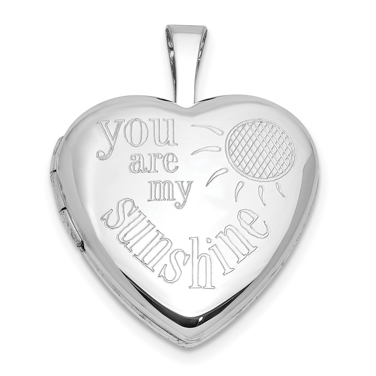 Sterling Silver Heart Locket Pendant with Sun Symbol and You Are My Sunshine Engraving