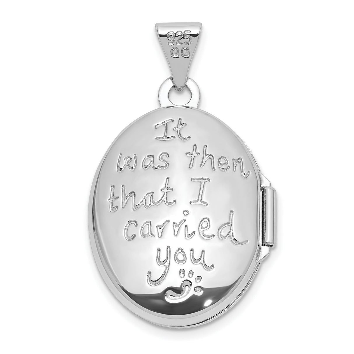 Sterling Silver Oval Locket Pendant with Rising Sun and Footprints Design