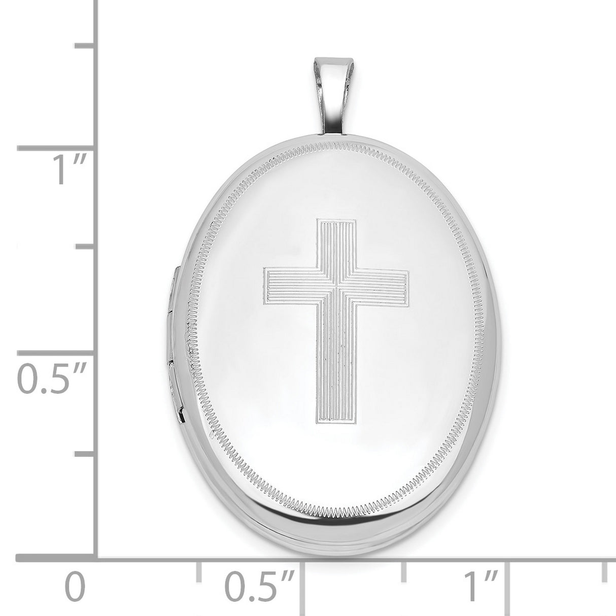 Sterling Silver Cross Pendant with Oval Locket Design, Mirror Finish, Religious Charm