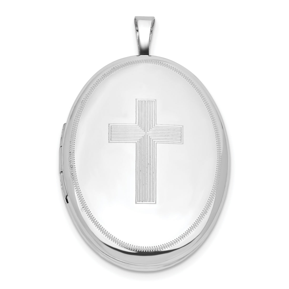 Sterling Silver Cross Pendant with Oval Locket Design, Mirror Finish, Religious Charm