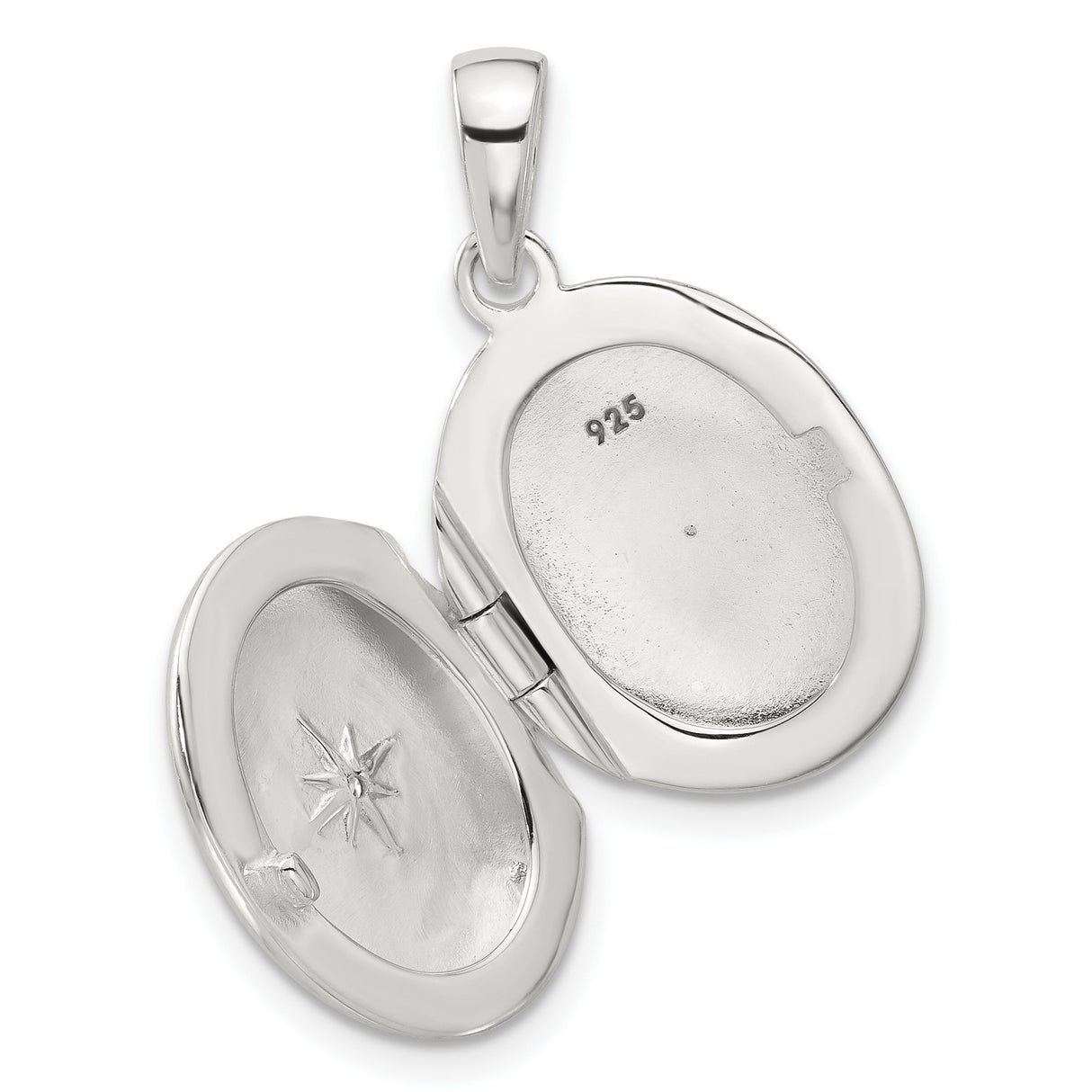 Sterling Silver Oval Locket Pendant with Cubic Zirconia North Star Design