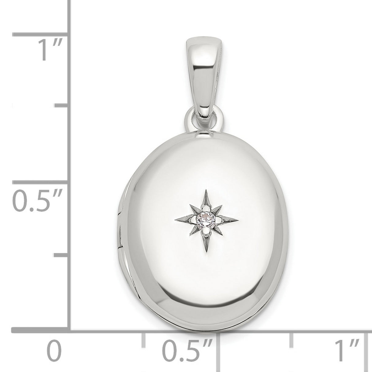 Sterling Silver Oval Locket Pendant with Cubic Zirconia North Star Design