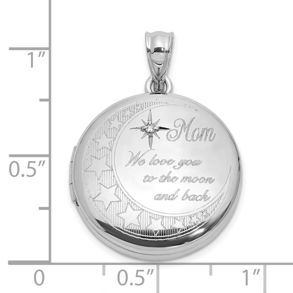 Sterling Silver Locket Pendant with Cubic Zirconia, Crescent Moon and Stars, Mom Keepsake Jewelry