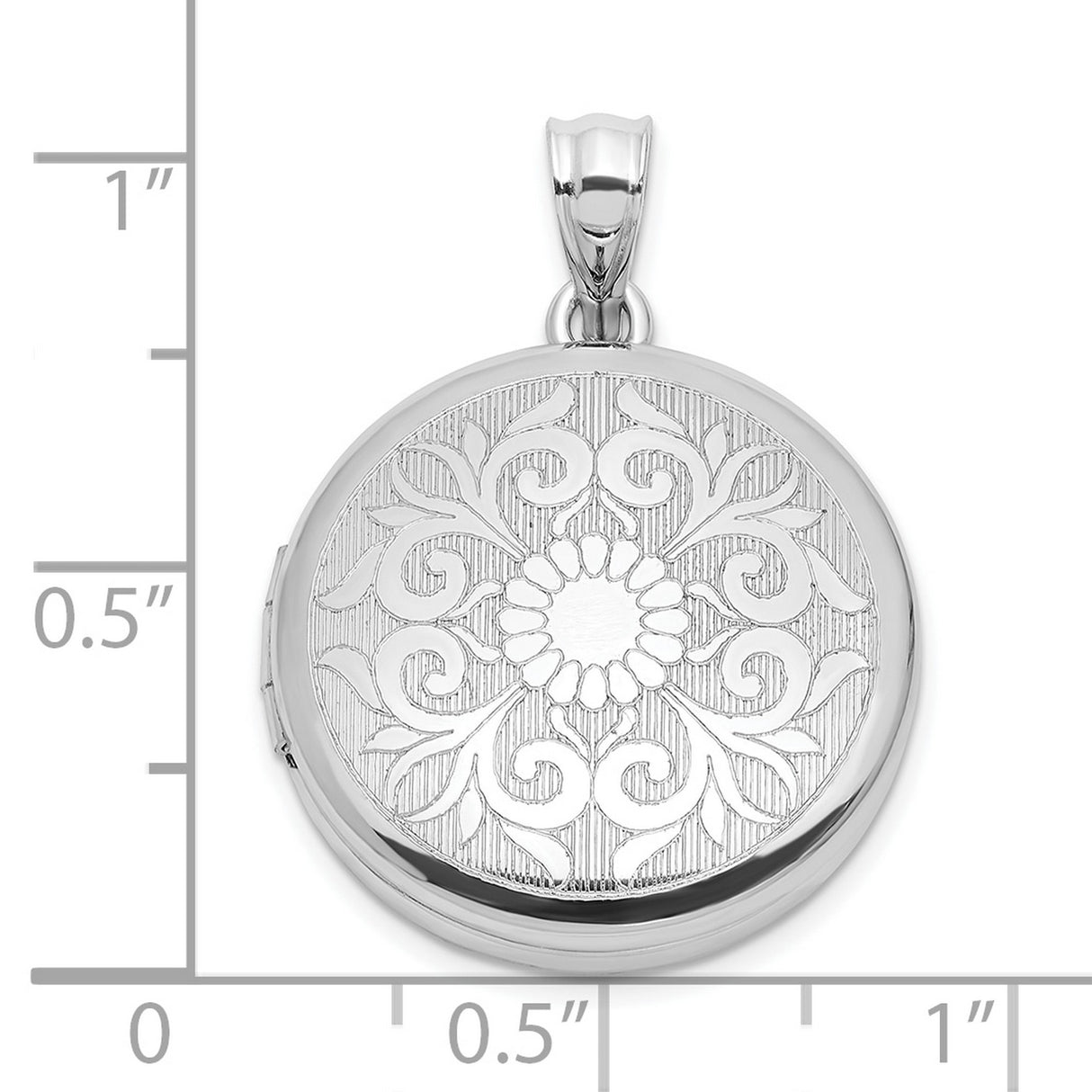 Sterling Silver Round Locket Pendant, Delicate Floral Scrollwork Design for Women