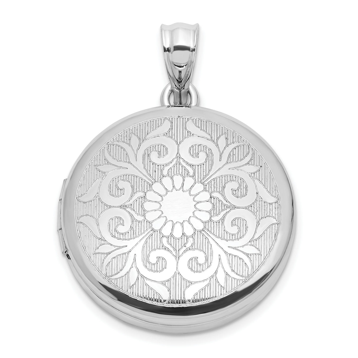 Sterling Silver Round Locket Pendant, Delicate Floral Scrollwork Design for Women