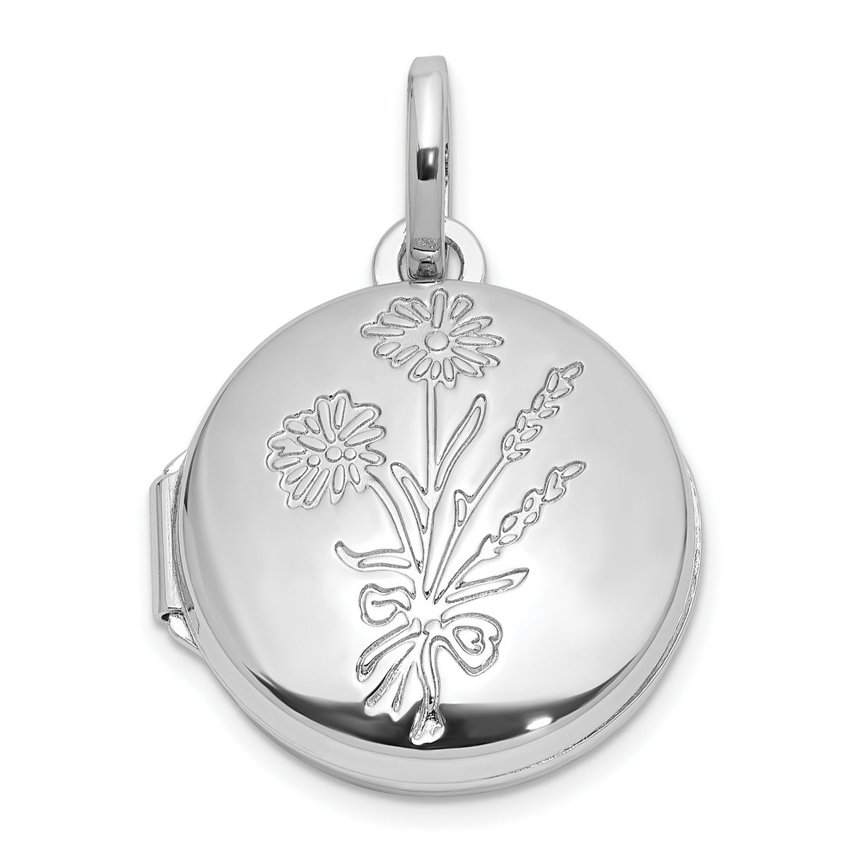 Sterling Silver Round Floral Locket Pendant with Botanical Design for Women