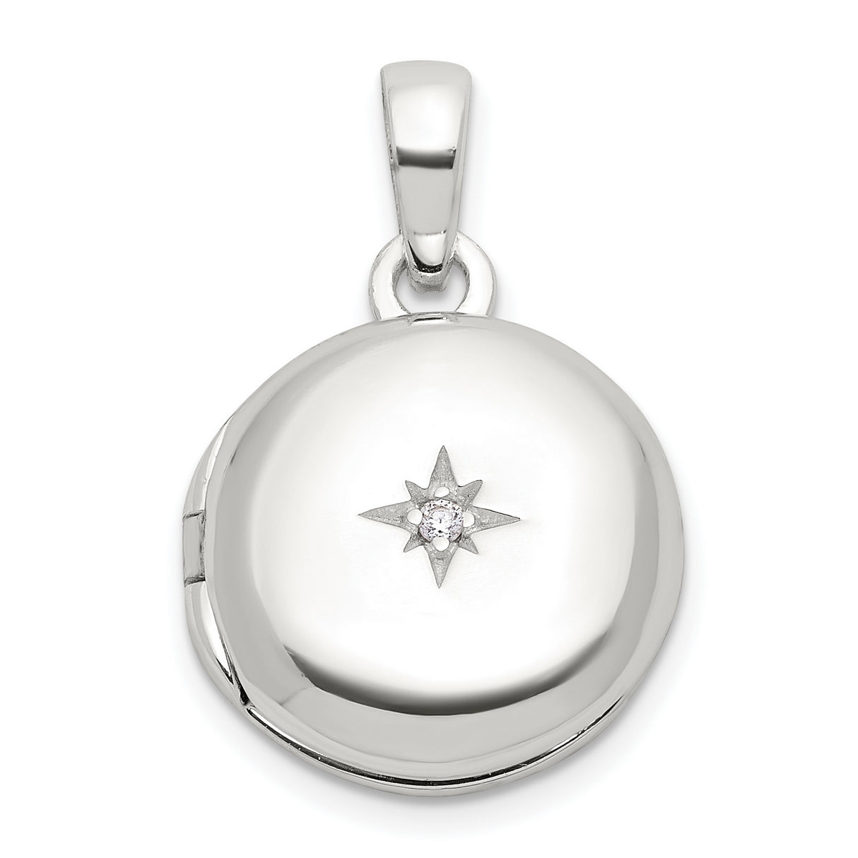 E-coated CZ 14mm Round Locket Charm Pendant in Real 925 Sterling Silver