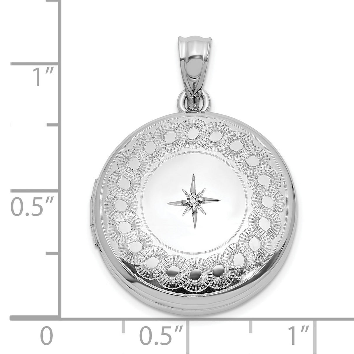 Sterling Silver Locket Pendant with Diamond, Compass Rose Design, Photo Keepsake