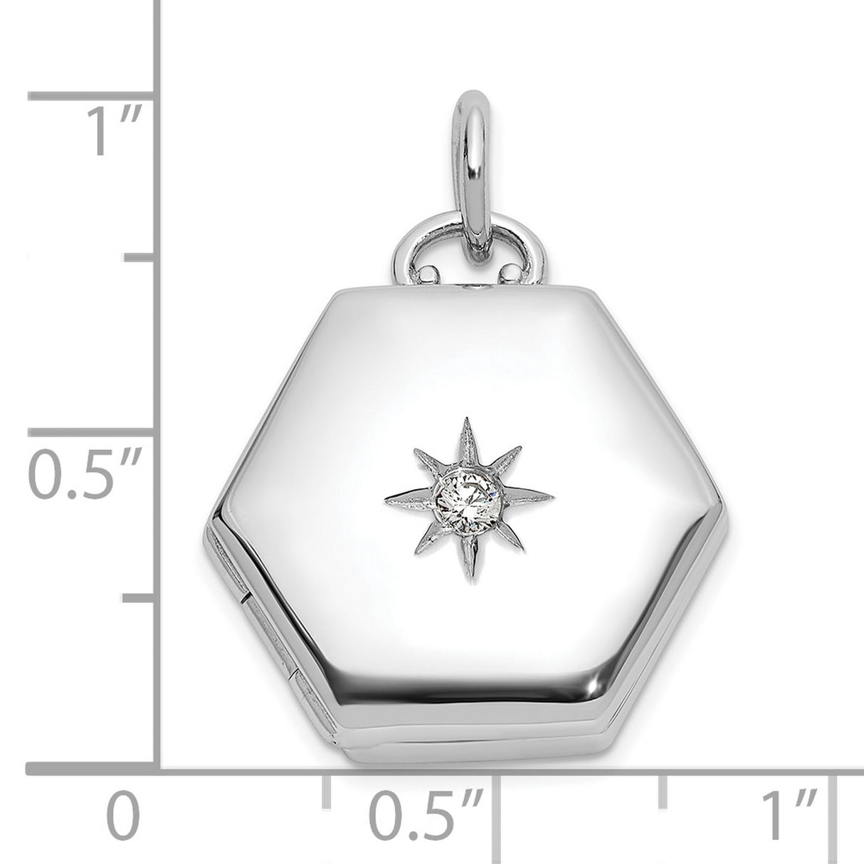 Sterling Silver Hexagon Locket Pendant with Cubic Zirconia, Starburst Celestial Design