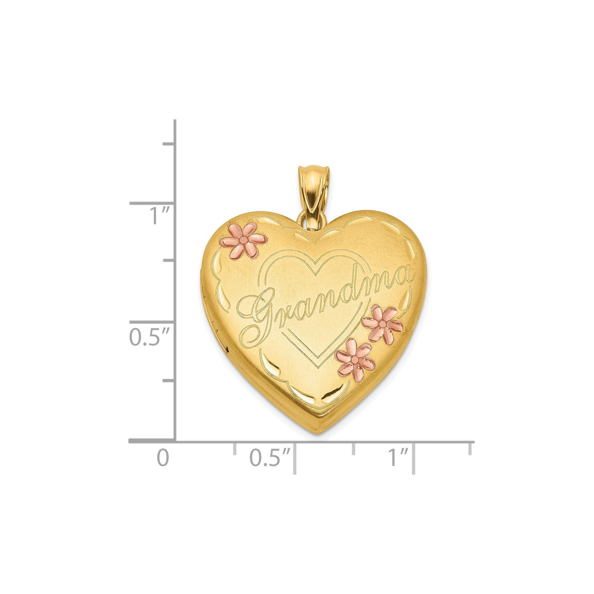 1/20 Gold Filled Grandma Word And Flowers On Heart Shaped Locket Charm Pendant in Real  Yellow Gold