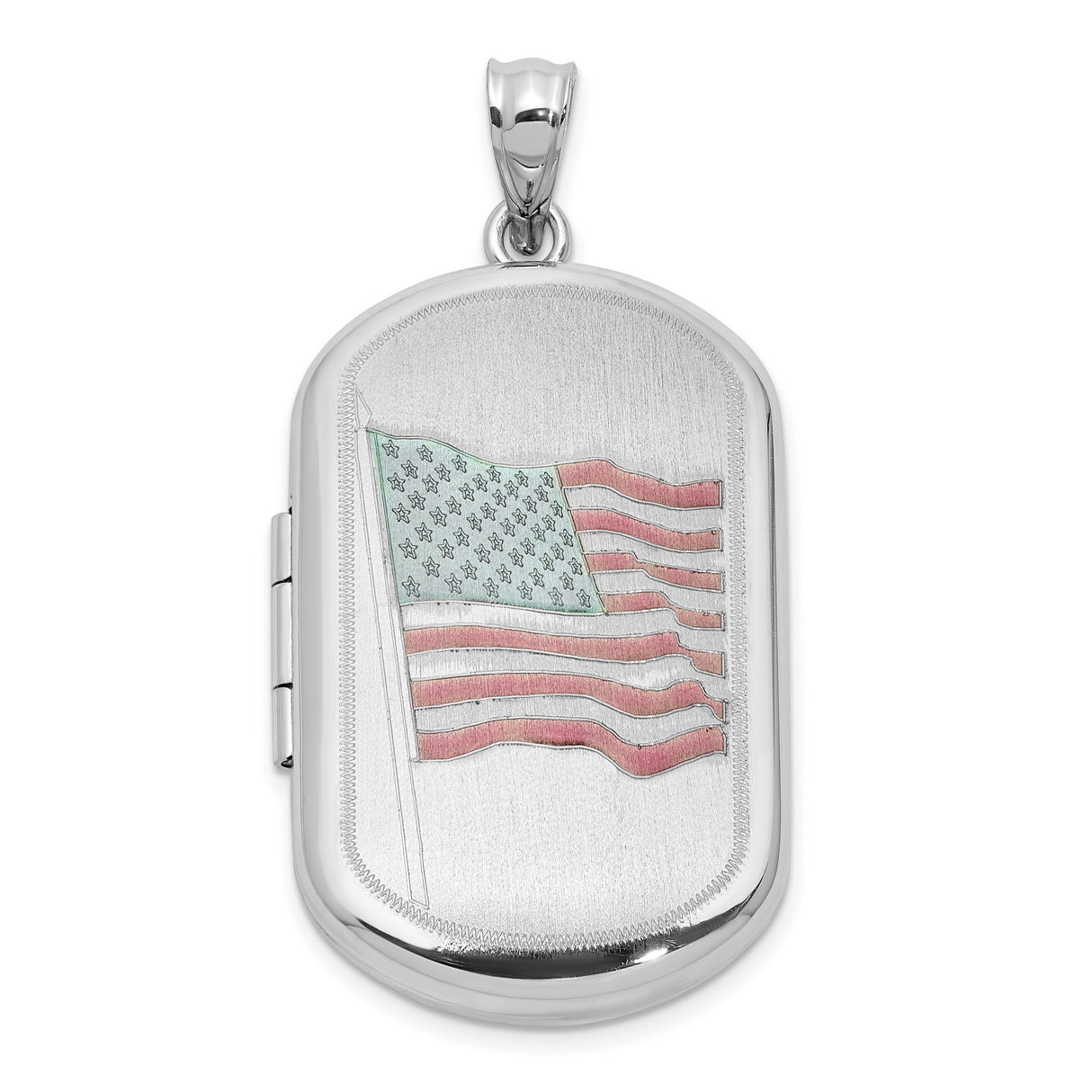 Sterling Silver Flag Locket Pendant with Enameled American Flag Design, Patriotic Jewelry