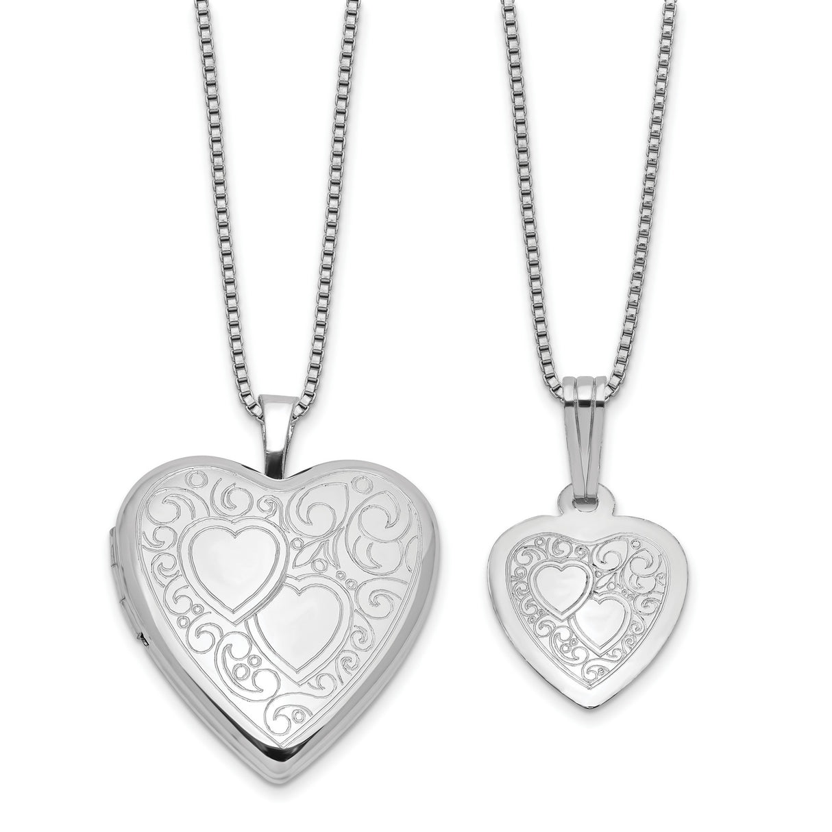 Heart 20mm and 12mm Locket Set Charm Pendant in Real 925 Sterling Silver