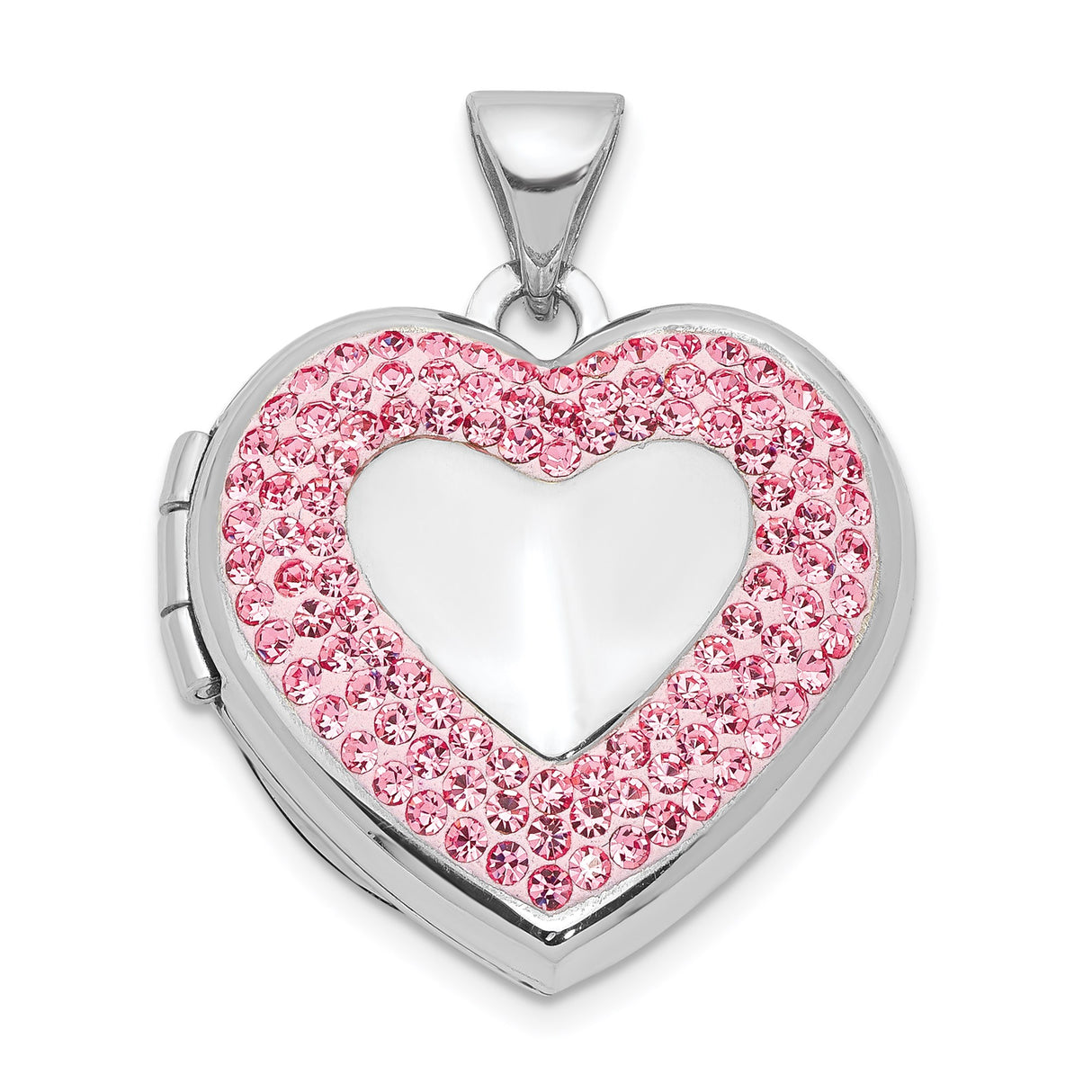 Sterling Silver Heart Locket Pendant with Pink Crystal Accents, Romantic Keepsake Jewelry for Women