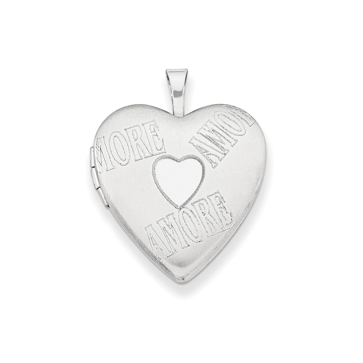 Sterling Silver Heart Locket Pendant with AMORE Engraving, Romantic Keepsake Jewelry for Women