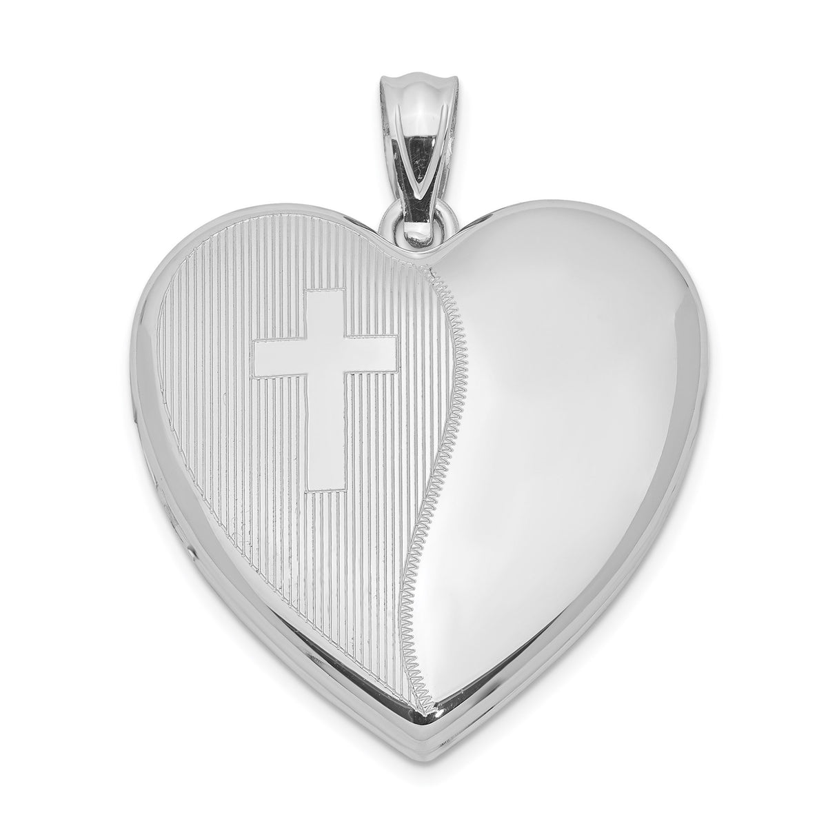 Sterling Silver Heart Locket Pendant with Polished Cross and Textured Design