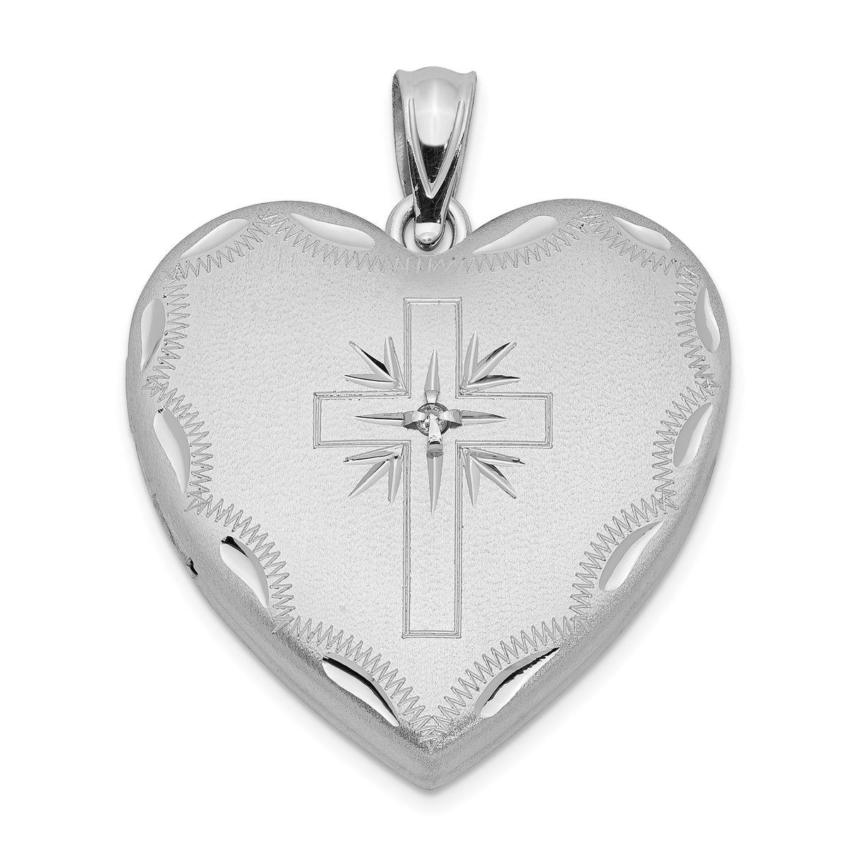 Sterling Silver Cross Pendant with Diamond Accent, Satin Finish and Textured Detail