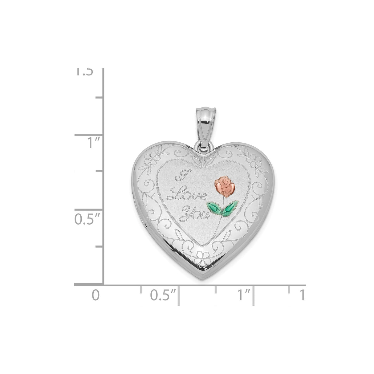 Sterling Silver Heart Locket Pendant with Rose Design and I Love You Engraving