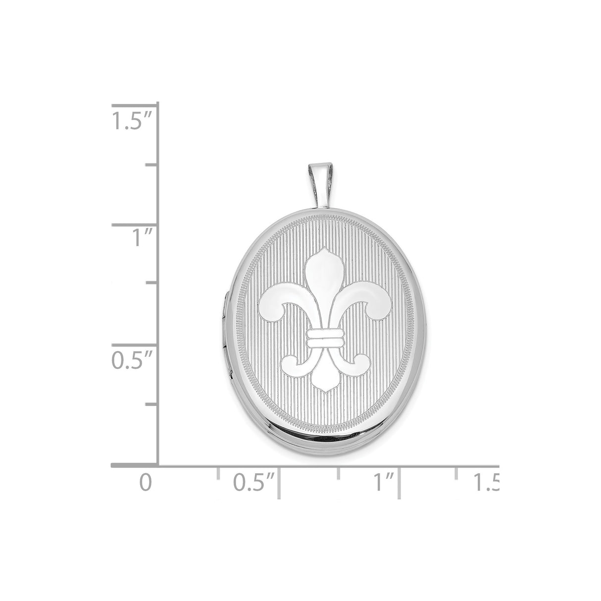 Sterling Silver Oval Locket Pendant with Raised Fleur de Lis Design, French Heritage Style