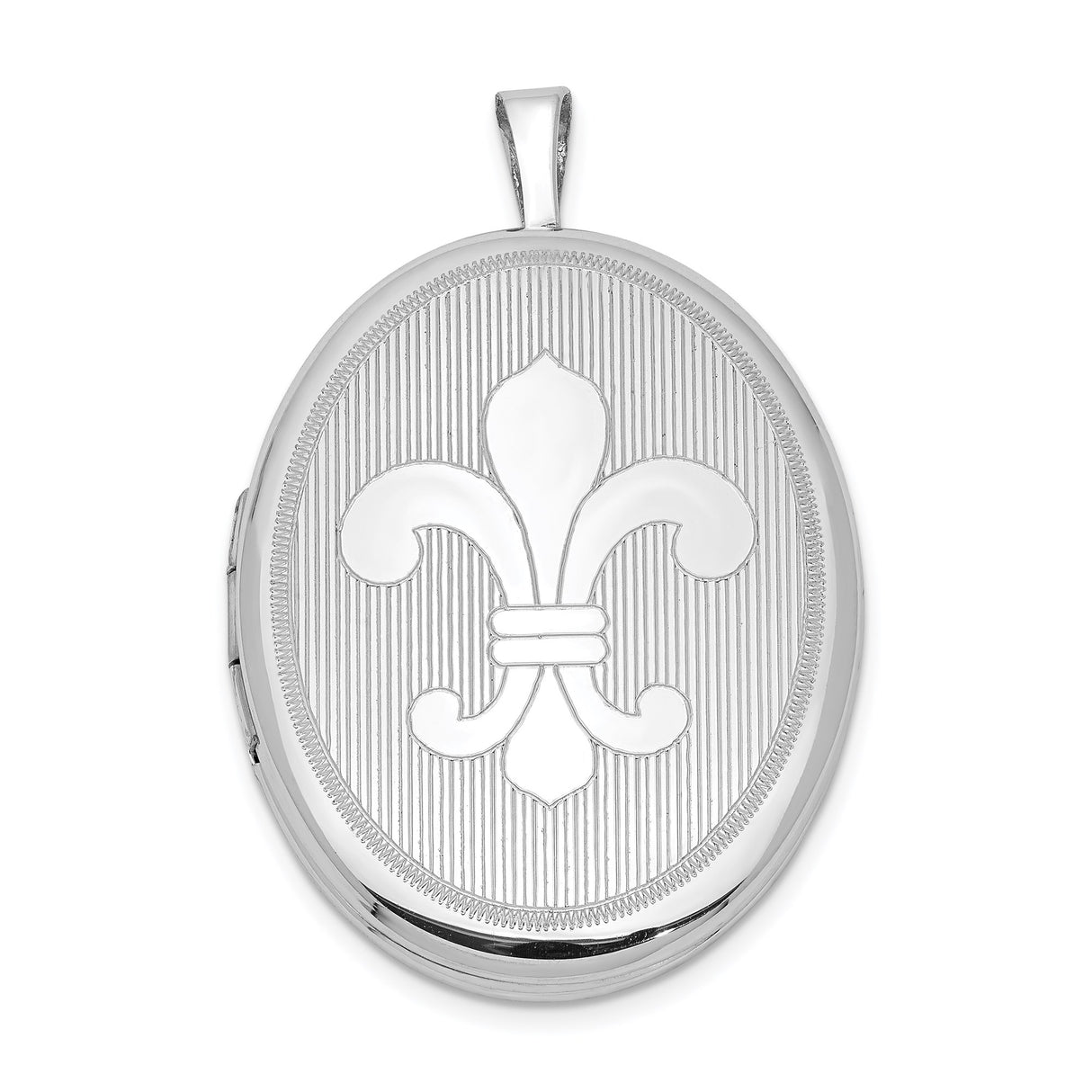 Sterling Silver Oval Locket Pendant with Raised Fleur de Lis Design, French Heritage Style