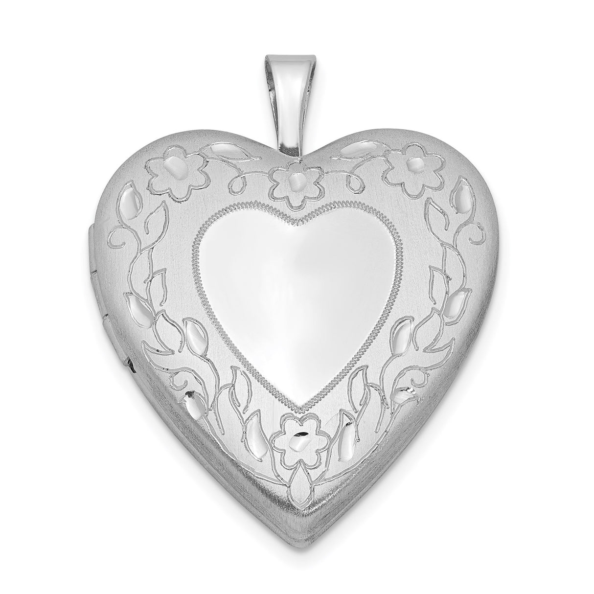 Sterling Silver Heart Locket Pendant with Floral Vine Design for Women