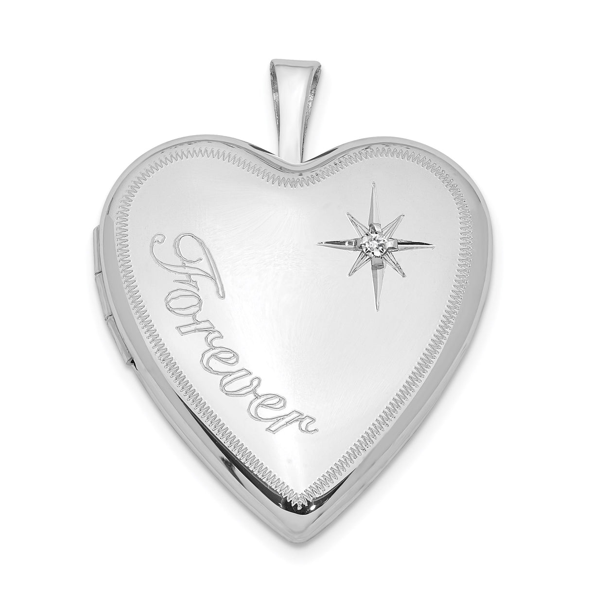Sterling Silver Heart Locket Pendant with Diamond and Starburst Design for Women