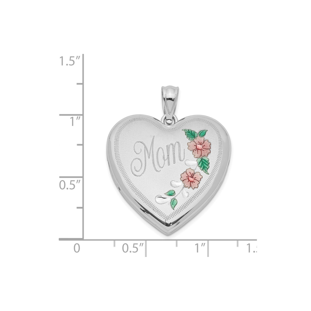 Sterling Silver Heart Locket Pendant with Pink Flower and Green Leaf Design for Women