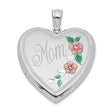 Sterling Silver Heart Locket Pendant with Pink Flower and Green Leaf Design for Women
