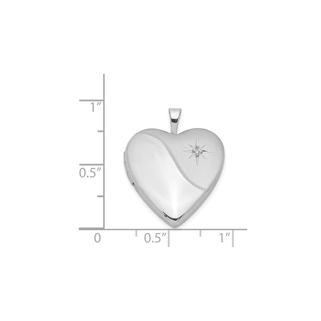 Sterling Silver Heart Locket Pendant with Diamond and Starburst Design for Women