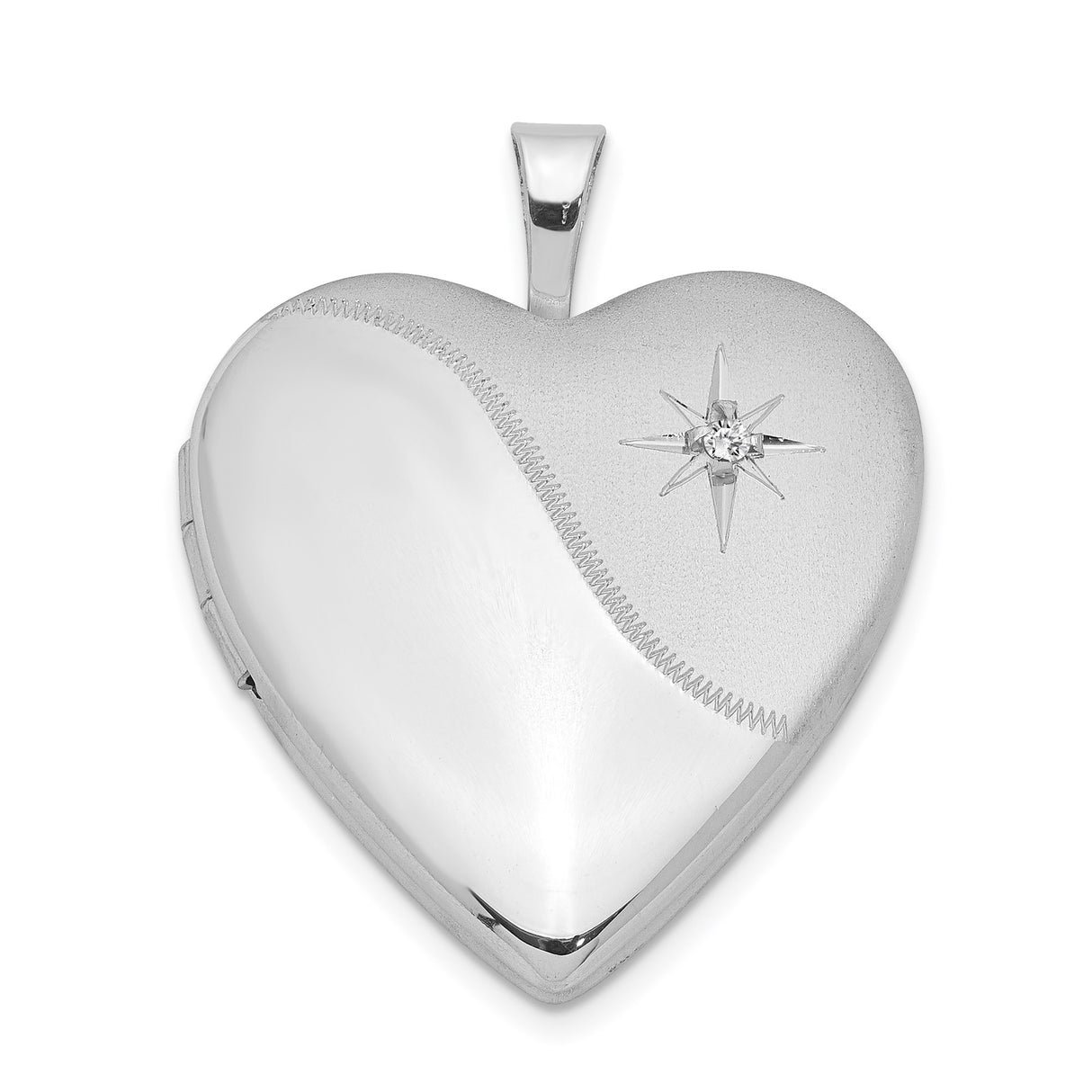 Sterling Silver Heart Locket Pendant with Diamond and Starburst Design for Women