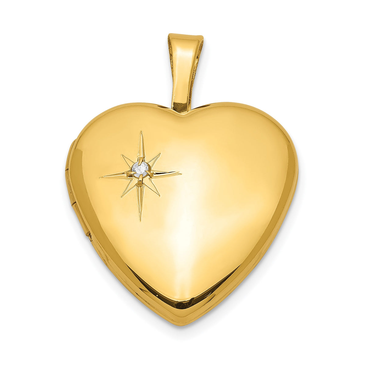 Sterling Silver Heart Locket Pendant with Diamond and North Star Design