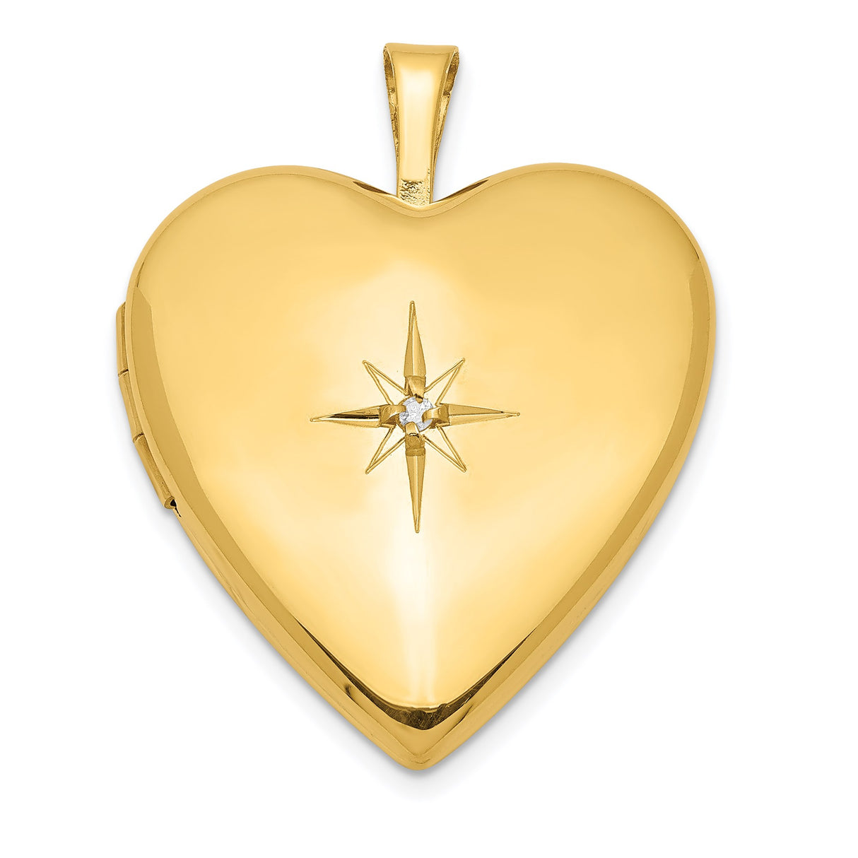 Sterling Silver Heart Locket Pendant with Diamond Accent, Starburst and North Star Design