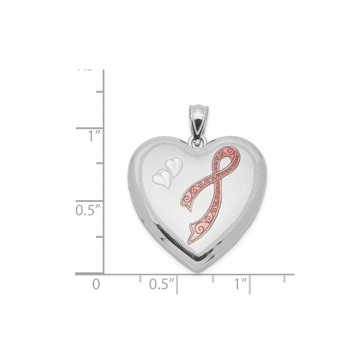 Sterling Silver Heart Shaped Locket with Pink Ribbon and Raised Hearts, Remembrance Pendant for Women