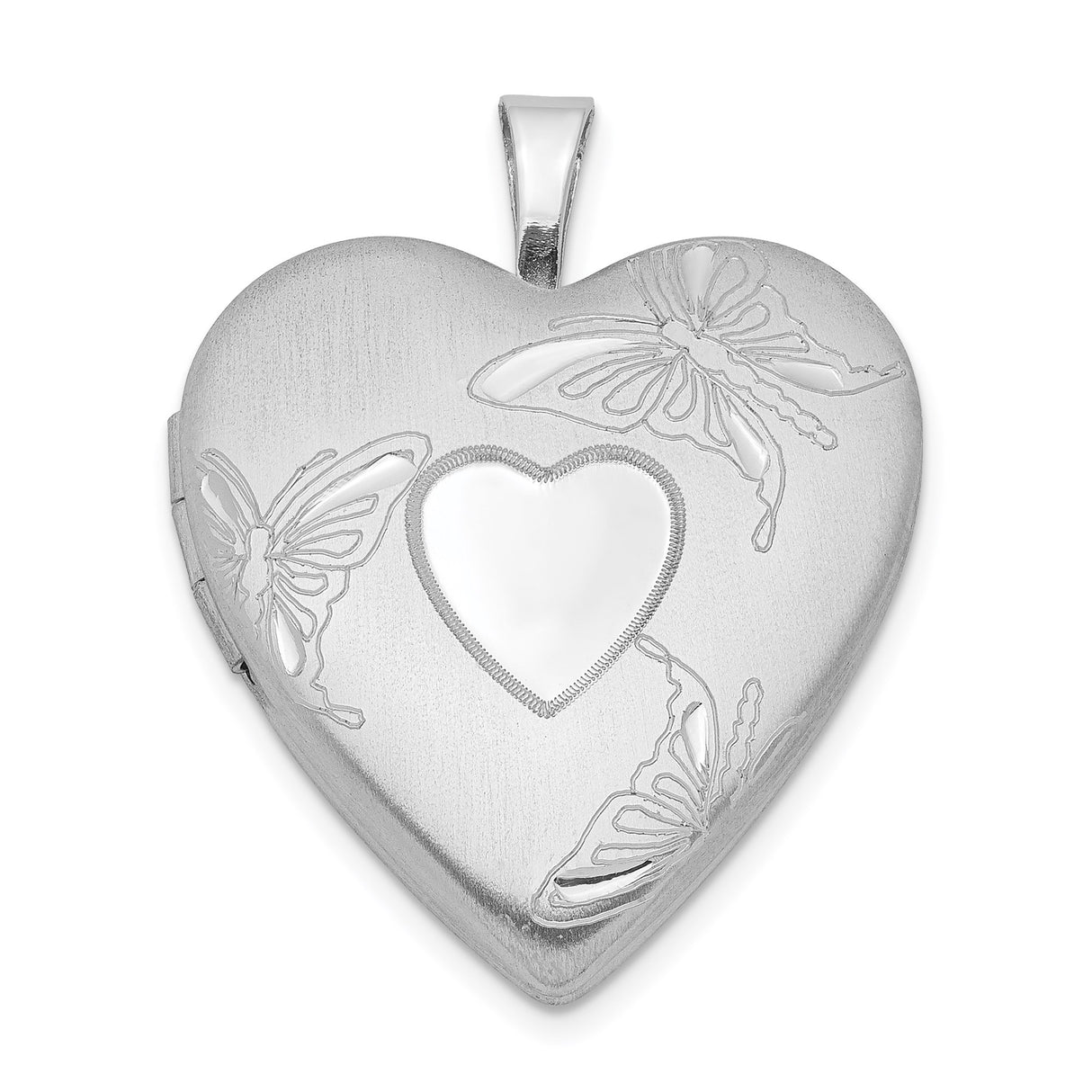 Sterling Silver Heart Locket Pendant with Butterfly and Polished Heart Design for Women