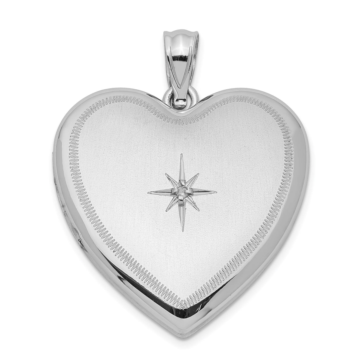 Sterling Silver Heart Locket Pendant with Diamond and Starburst Design for Women