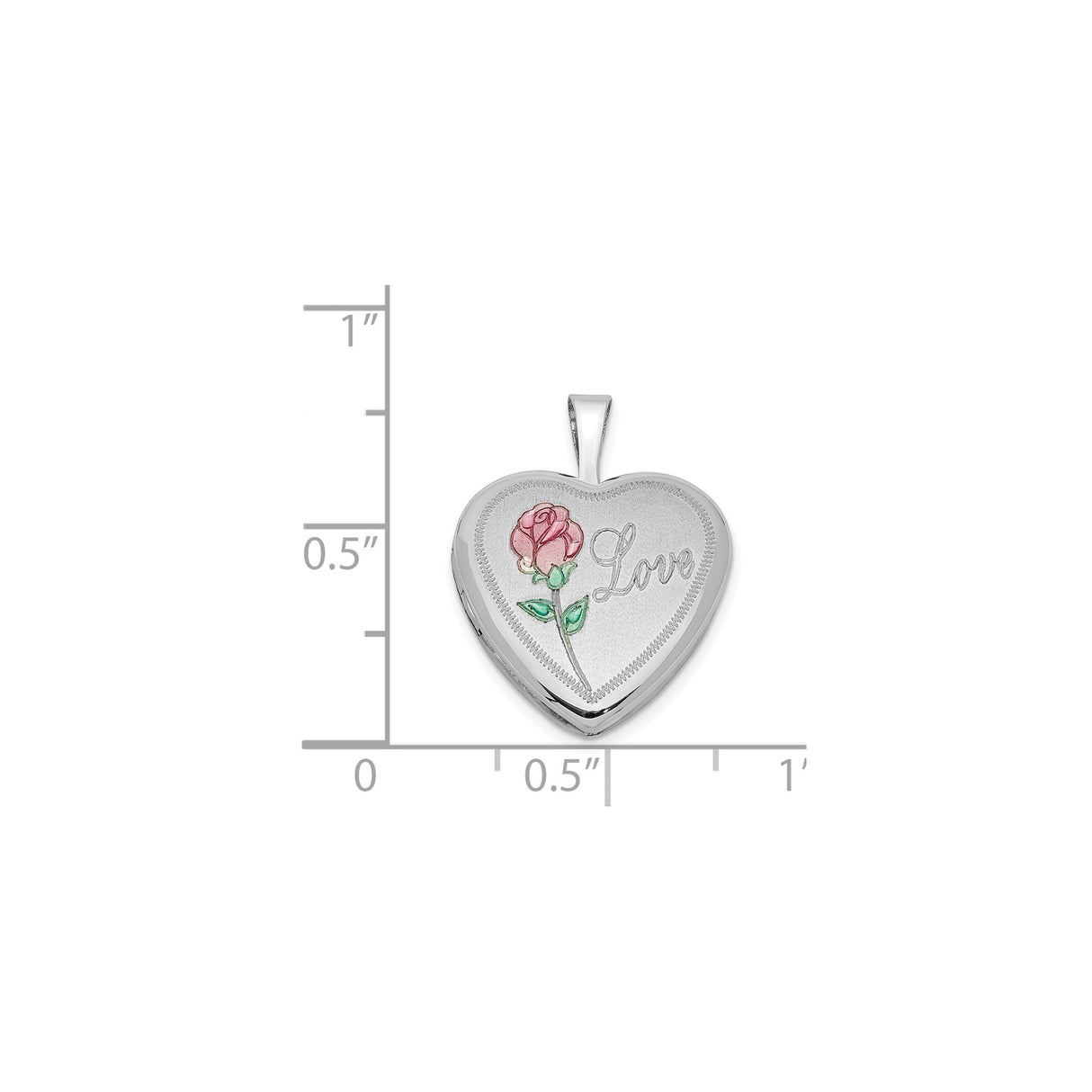 Sterling Silver Heart Locket Pendant with Pink Rose and Love Inscription