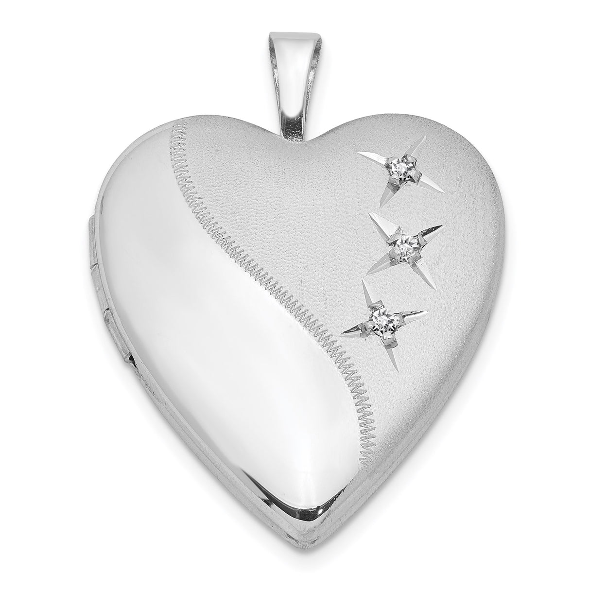 Sterling Silver Heart Locket Pendant with Diamond Accents and Star Motif