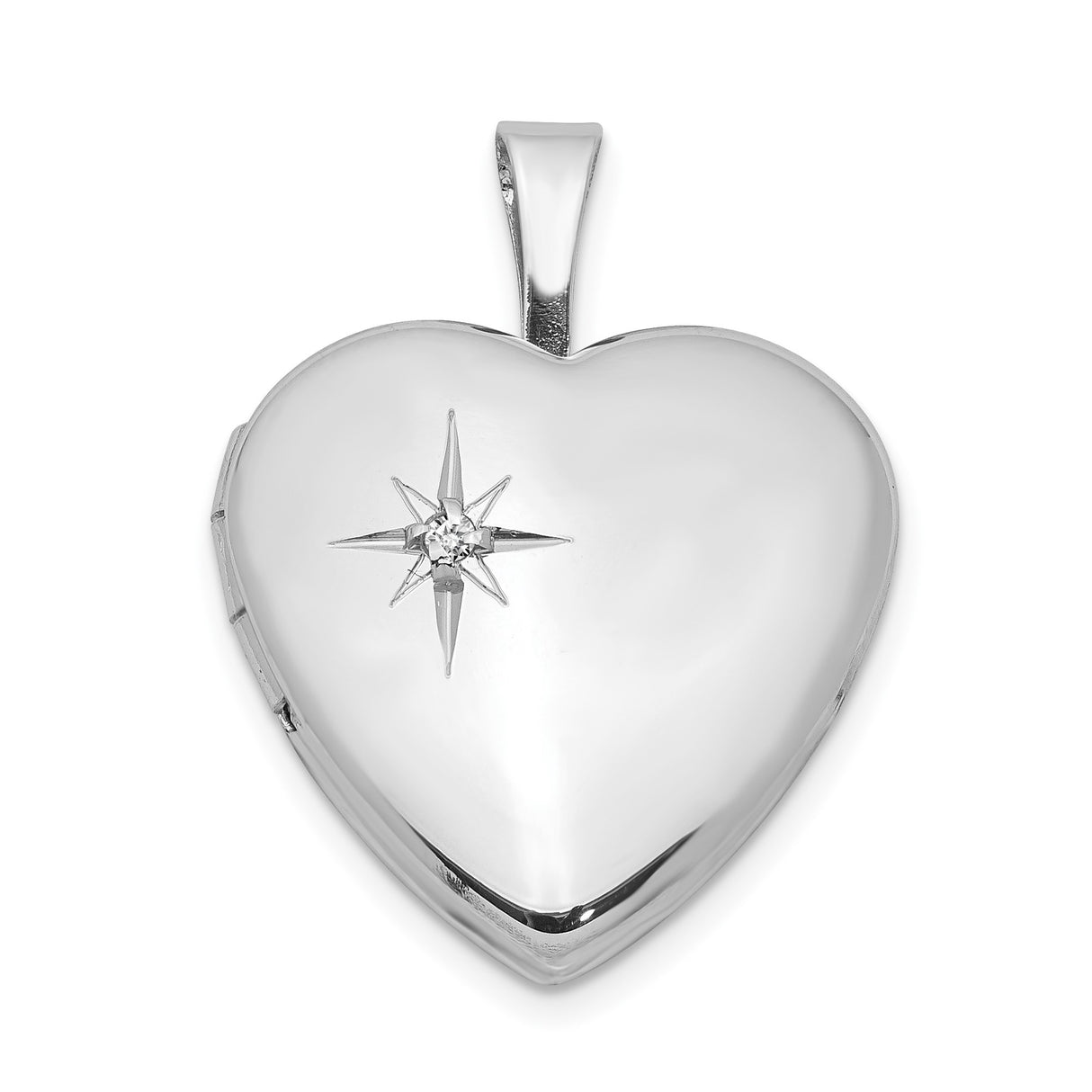 Sterling Silver Heart Locket Pendant with Diamond and North Star Design for Women